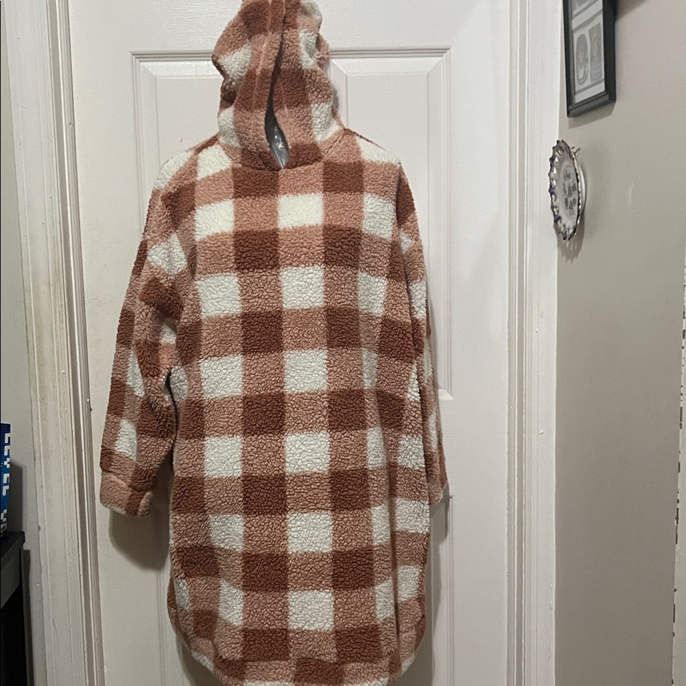 Sugar & Jade Women’s XXL Brown & Cream Checkered Hooded Jacket
